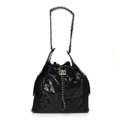 Chanel Shiny Crumpled Calfskin Quilted Medium Chanel 25 Handbag Black 1 of 11