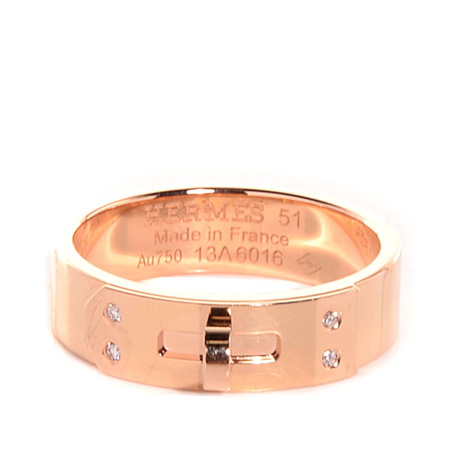 Hermes 18K Rose Gold Diamond PM Kelly Ring 51 5.75 1 of 5