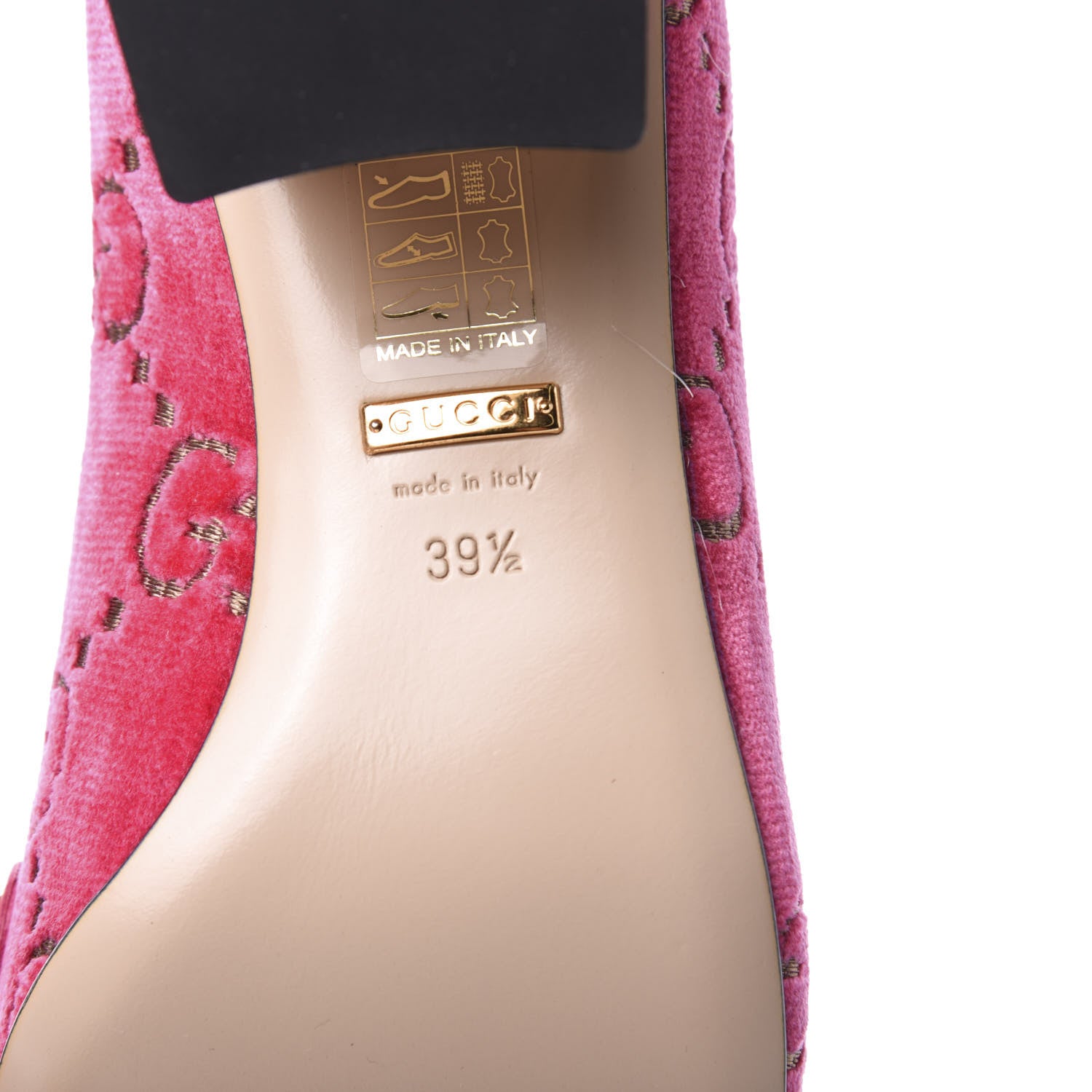 Gucci Velvet GG Monogram Sylvie Web Chain Mid Heel Loafers 39.5 Bright Pink 7 of 9