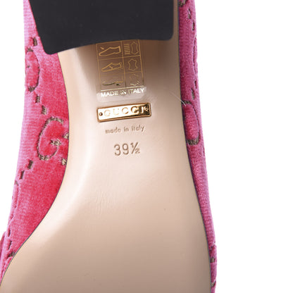 Gucci Velvet GG Monogram Sylvie Web Chain Mid Heel Loafers 39.5 Bright Pink 7 of 9