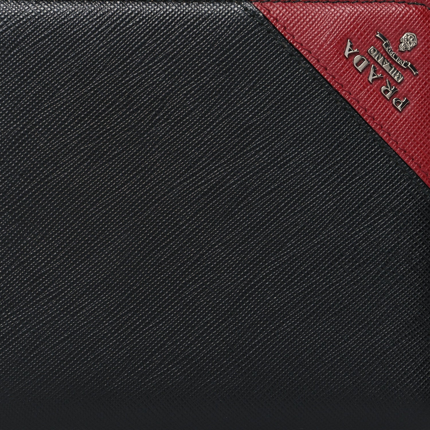 Prada Saffiano Metal Large Zip Around Travel Wallet Black Rubino 9 of 11