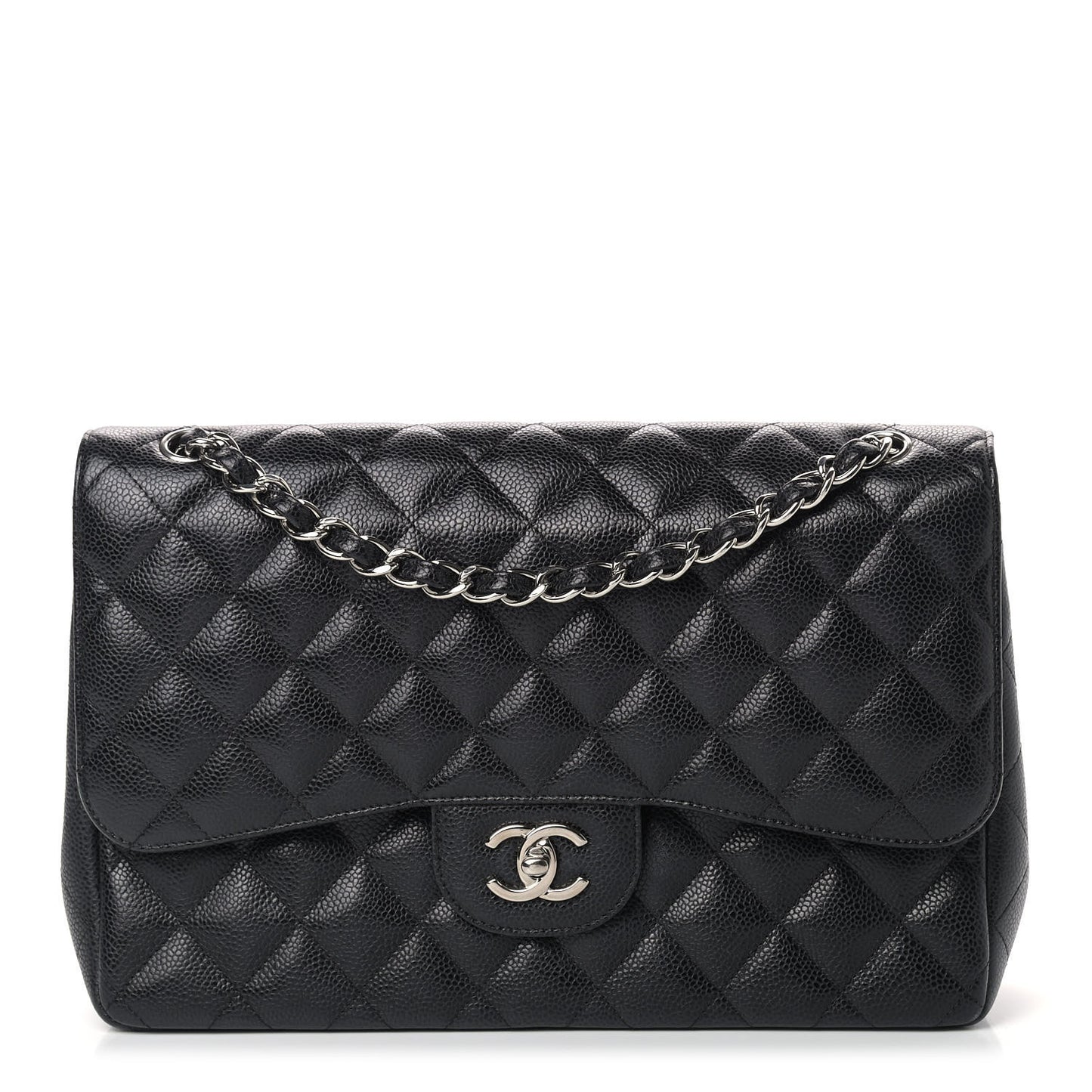 Caviar Quilted Jumbo Double Flap Black