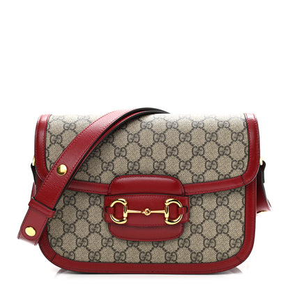Gucci GG Supreme Monogram Azalea Calfskin Horsebit 1955 Shoulder Bag Beige Ebony New Cherry Red 1 of 15