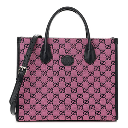 Gucci Monogram Multicolor Textured Dollar Calfskin Small Retro Interlocking G Tote Bag Pink Blue 1 of 10