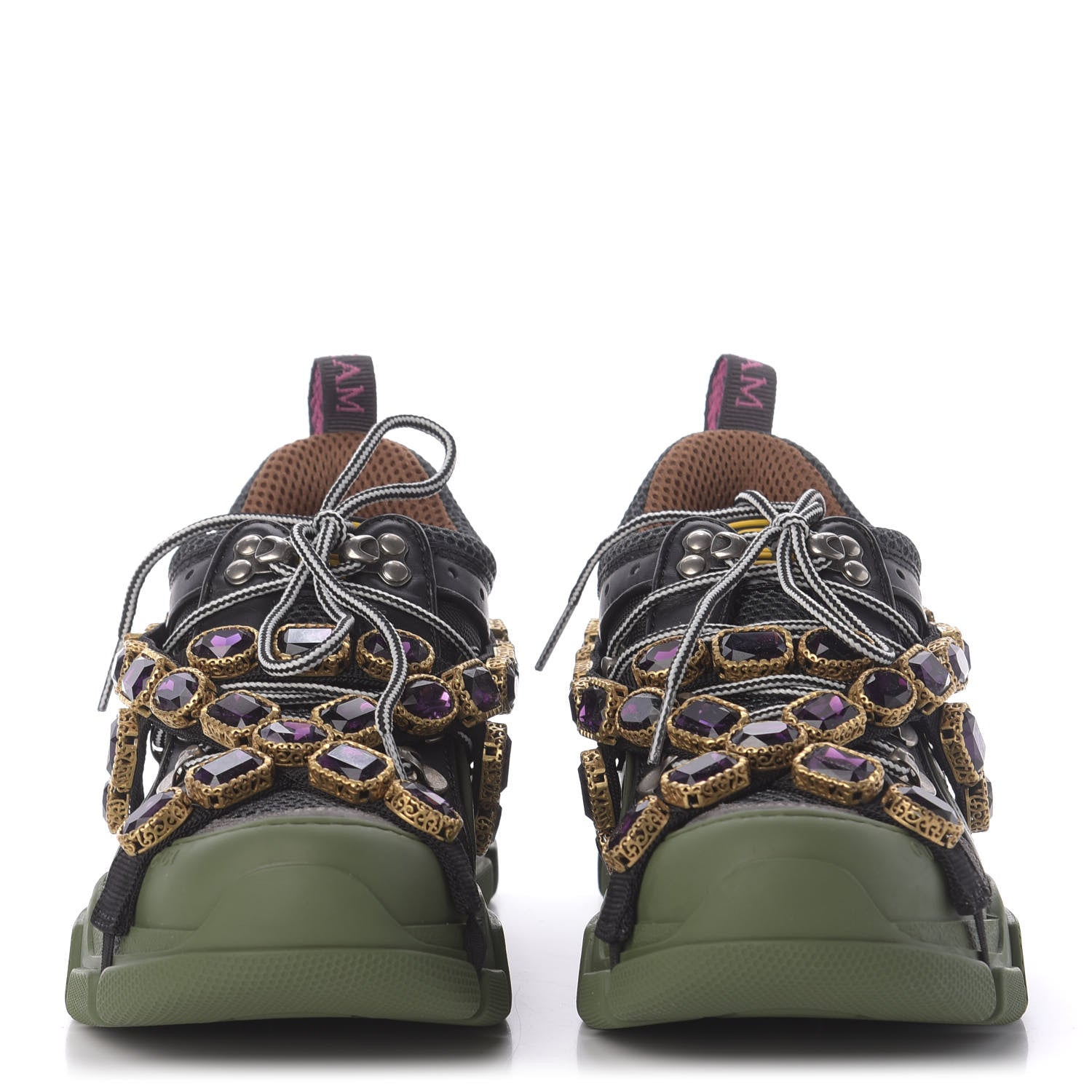 Gucci X SEGA Mesh Suede Calfskin Removable Crystals Flashtrek Sneakers 37 Loess Black Olive Green 2 of 8