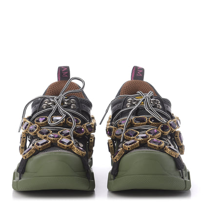 Gucci X SEGA Mesh Suede Calfskin Removable Crystals Flashtrek Sneakers 37 Loess Black Olive Green 2 of 8