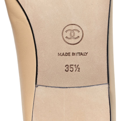 Chanel Lambskin Cap Toe CC Ballerina Flats 35.5 Beige Black 6 of 8