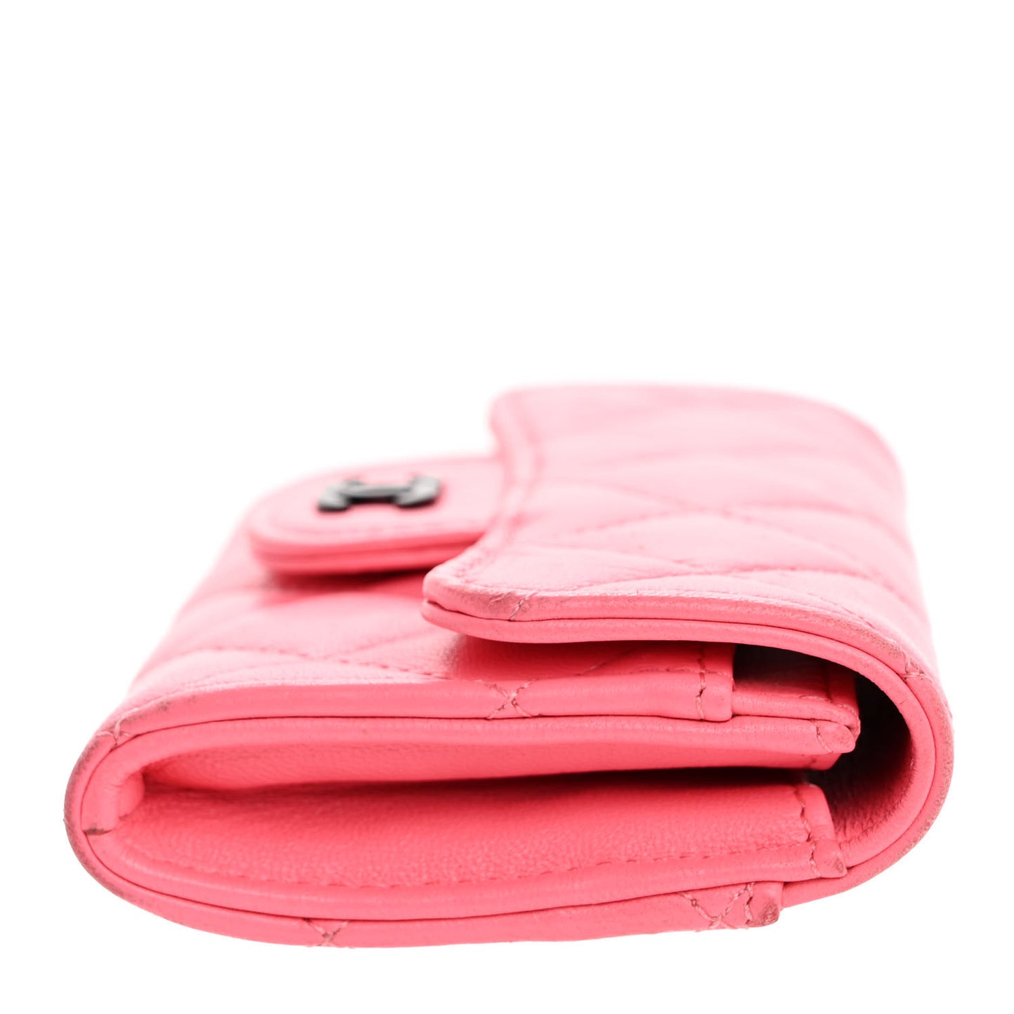 Lambskin Quilted Flap Card Holder Wallet Pink