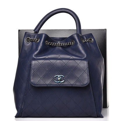 Chanel Calfskin Stitched Large Urban Luxury Drawstring Backpack Navy Blue 8 of 8