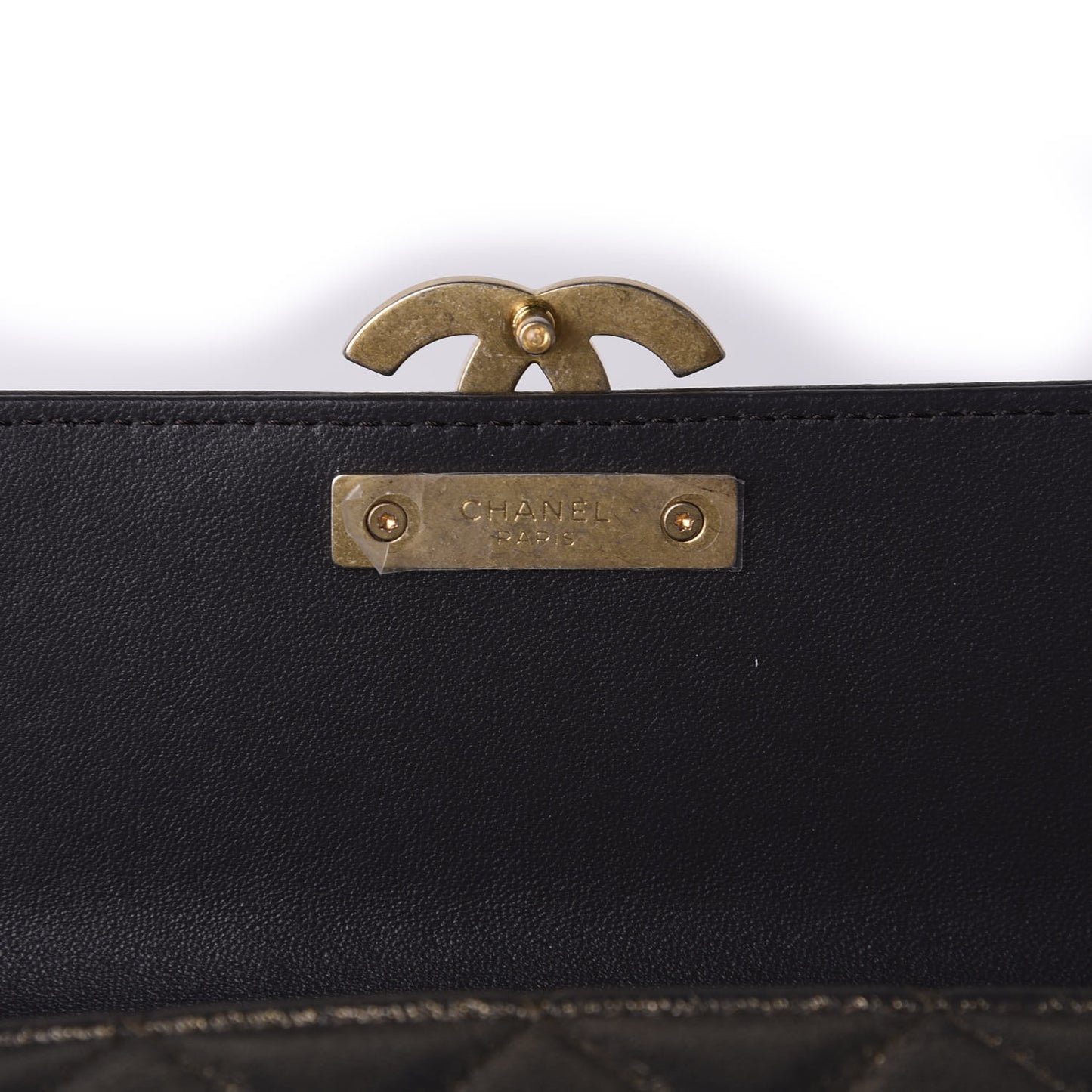 Metallic Calfskin Quilted Medium CC Chic Flap Wallet Dark Gold Grey