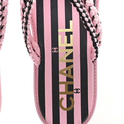 Chanel Braided Enamel CC Thong Coco Beach Sandals 38 Pink Black 8 of 8