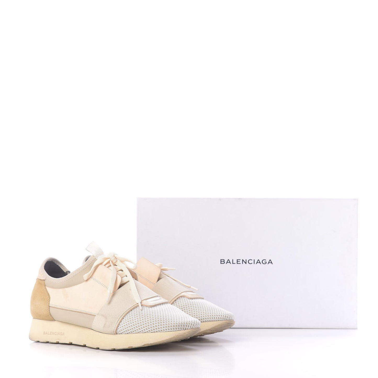 Calfskin Neoprene Mesh Womens Race Runner Sneakers 41 Beige Grey