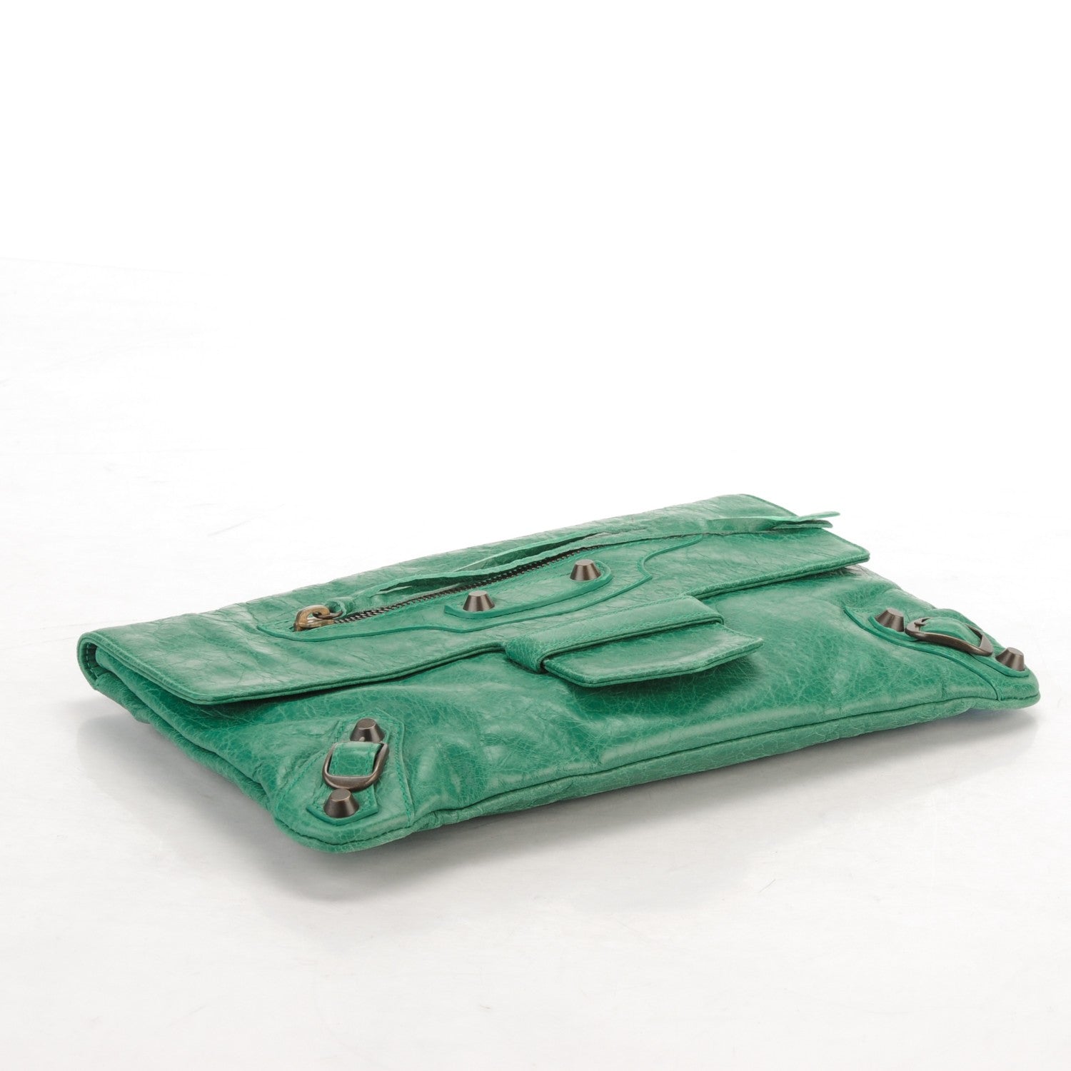 Balenciaga Agneau Classic Hardware Flap Clutch Vert Sauge 4 of 7