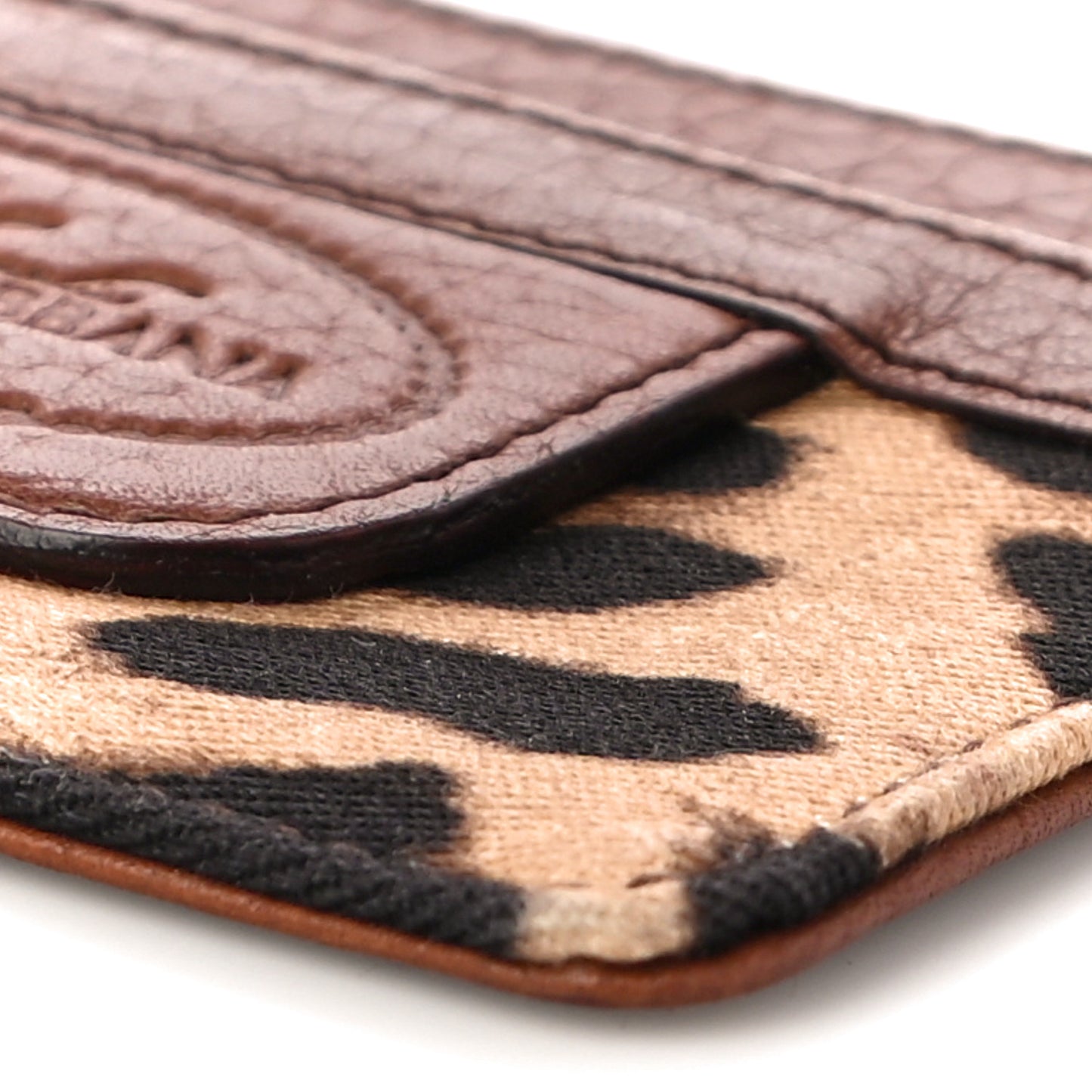 Canvas Leopard Print Card Holder Brown