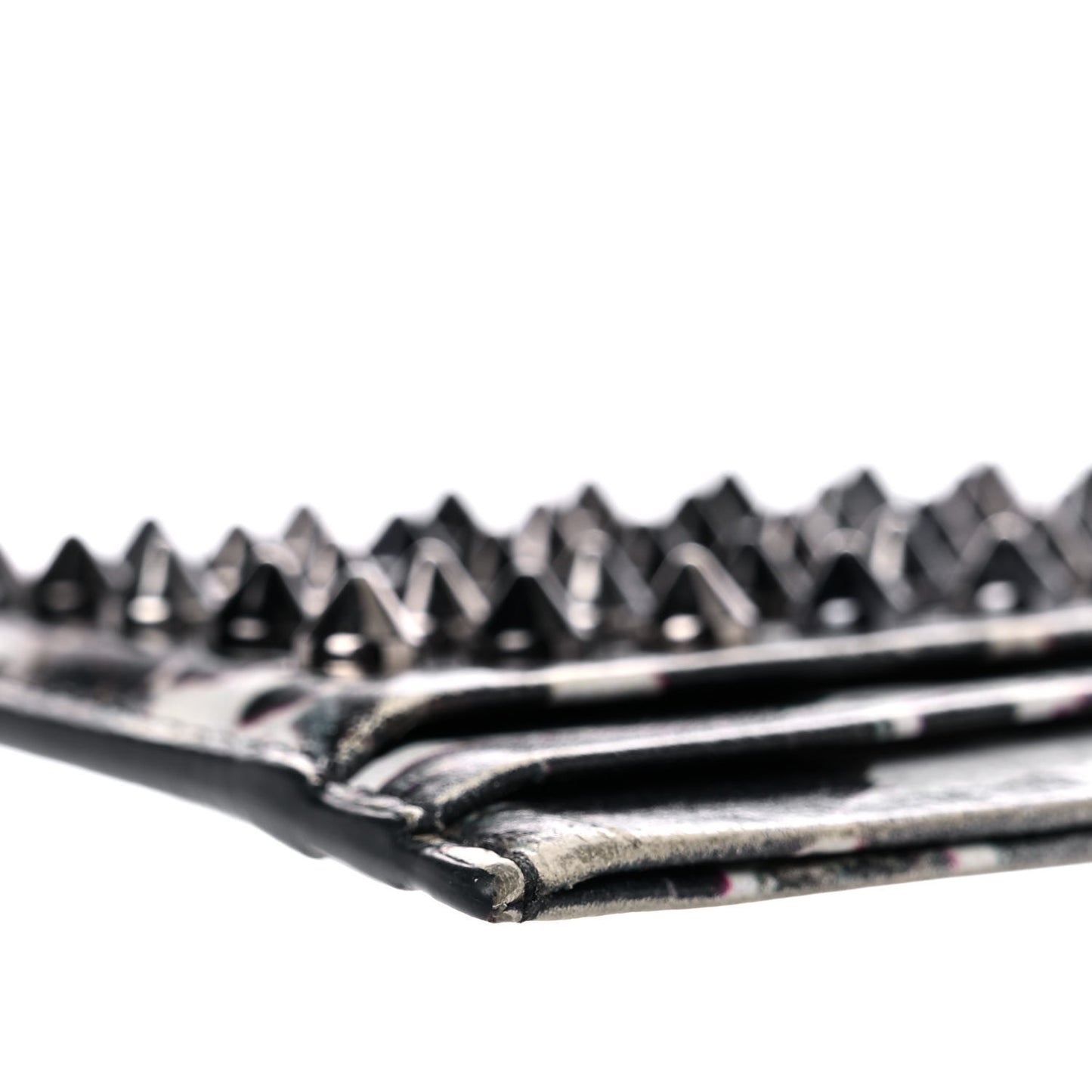Calfskin Marble Print Spikes Card Holder Black