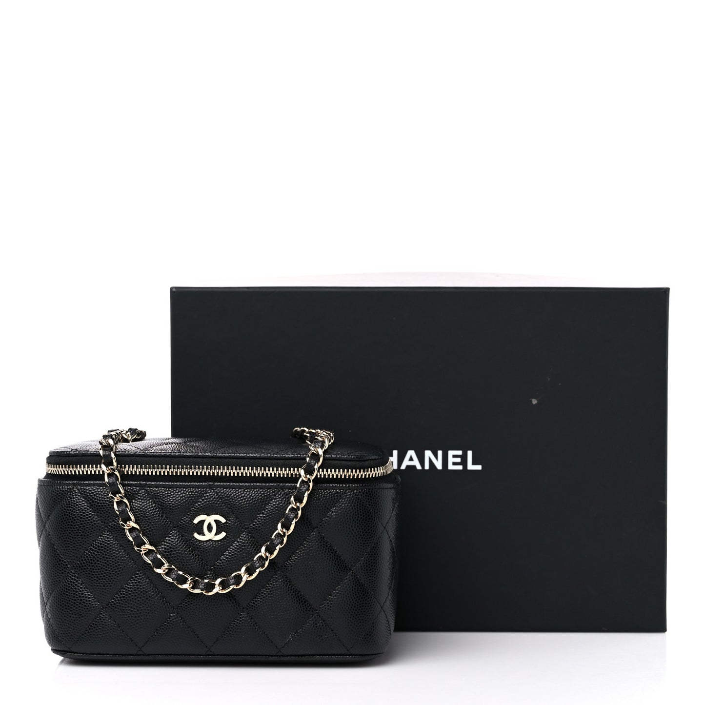 Caviar Quilted Small Vanity Case With Chain Black