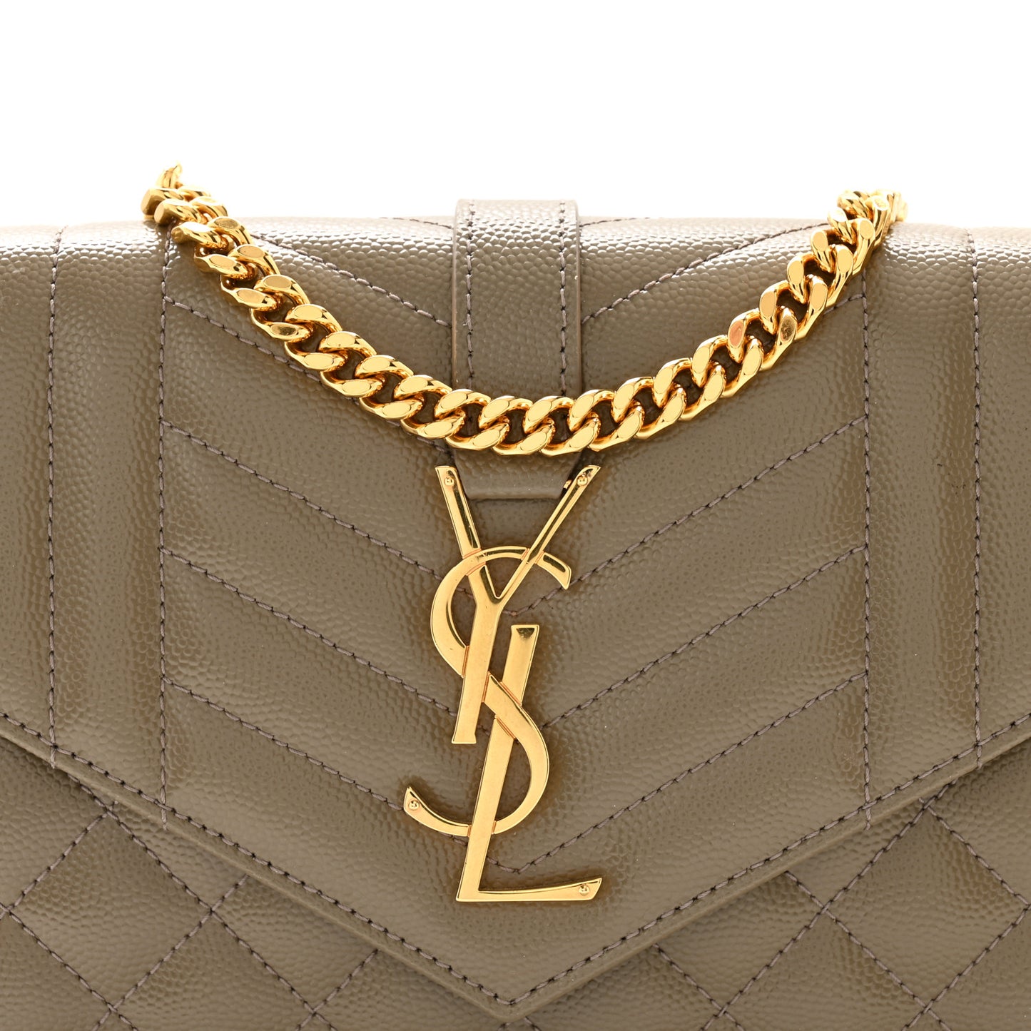 Grain De Poudre Mixed Matelasse Triquilt Monogram Chain Wallet Dark Beige
