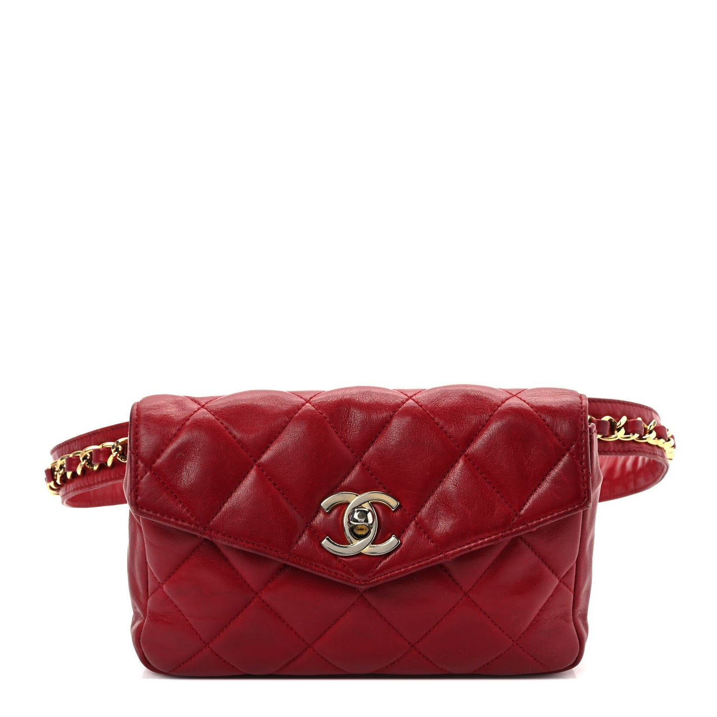 Lambskin Quilted Flap Waist Belt Bag 75 30 Red