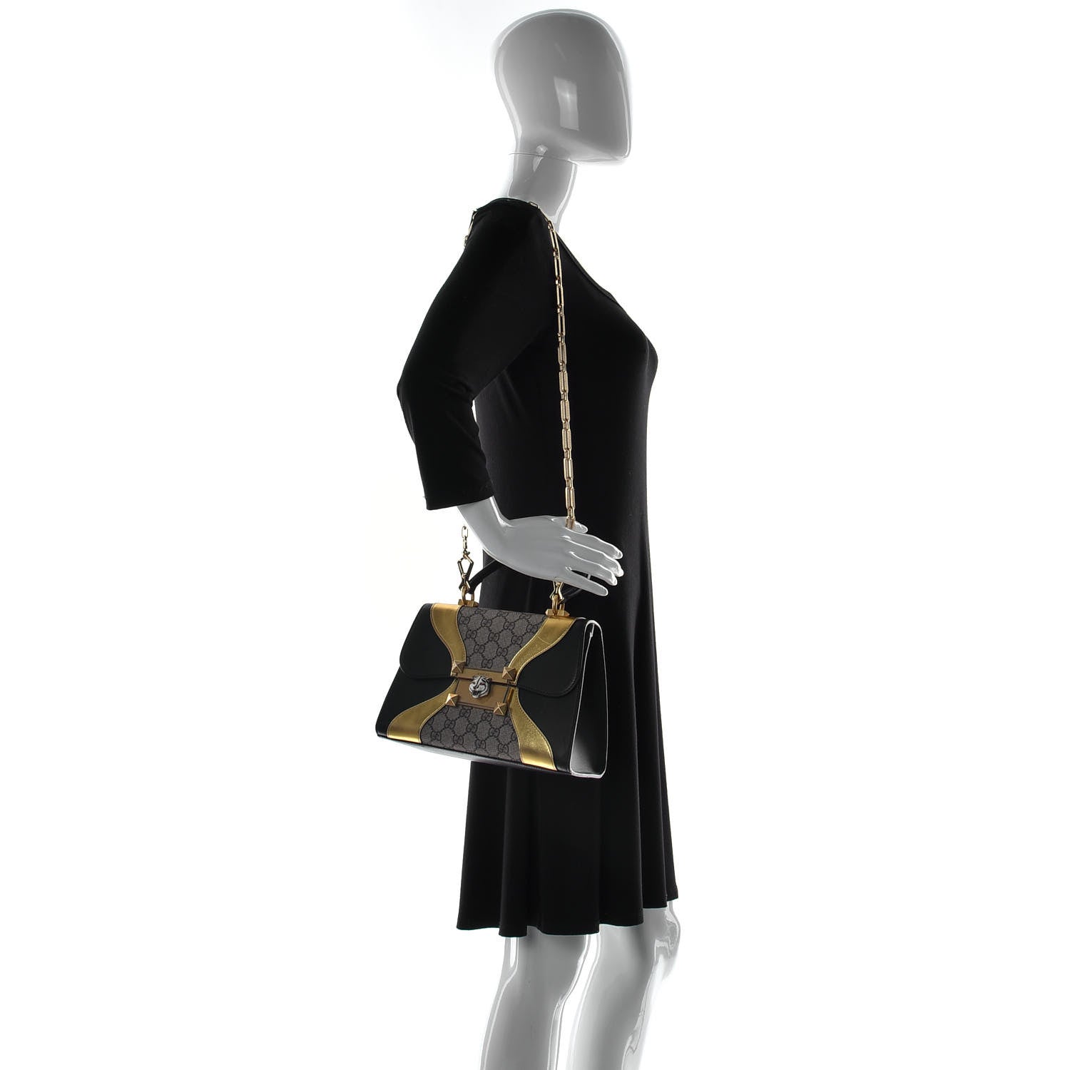 Gucci GG Supreme Monogram Small Osiride Top Handle Bag Black Gold 4 of 25