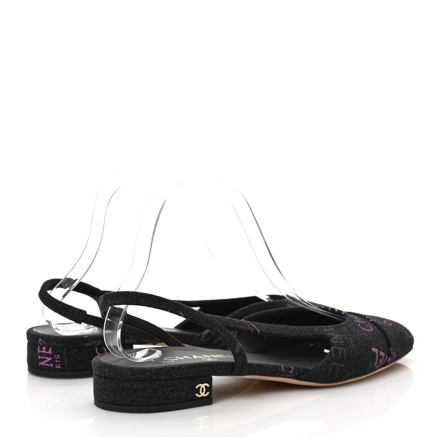 Chanel Denim Cap Toe Denim Mood Slingback Flats 40 Black Multicolor 4 of 9