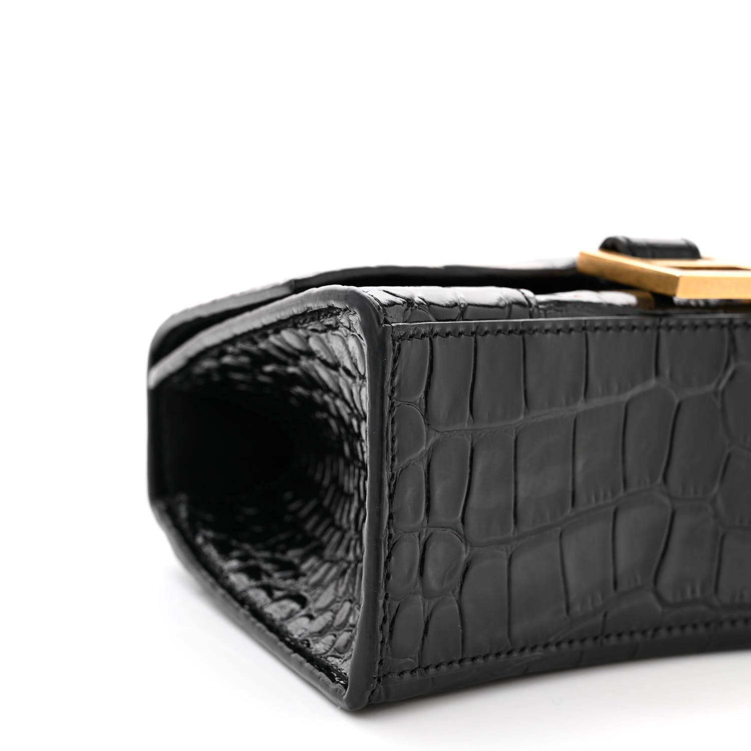 Balenciaga Shiny Calfskin Crocodile Embossed Hourglass Top Handle Bag XS Black 10 of 12
