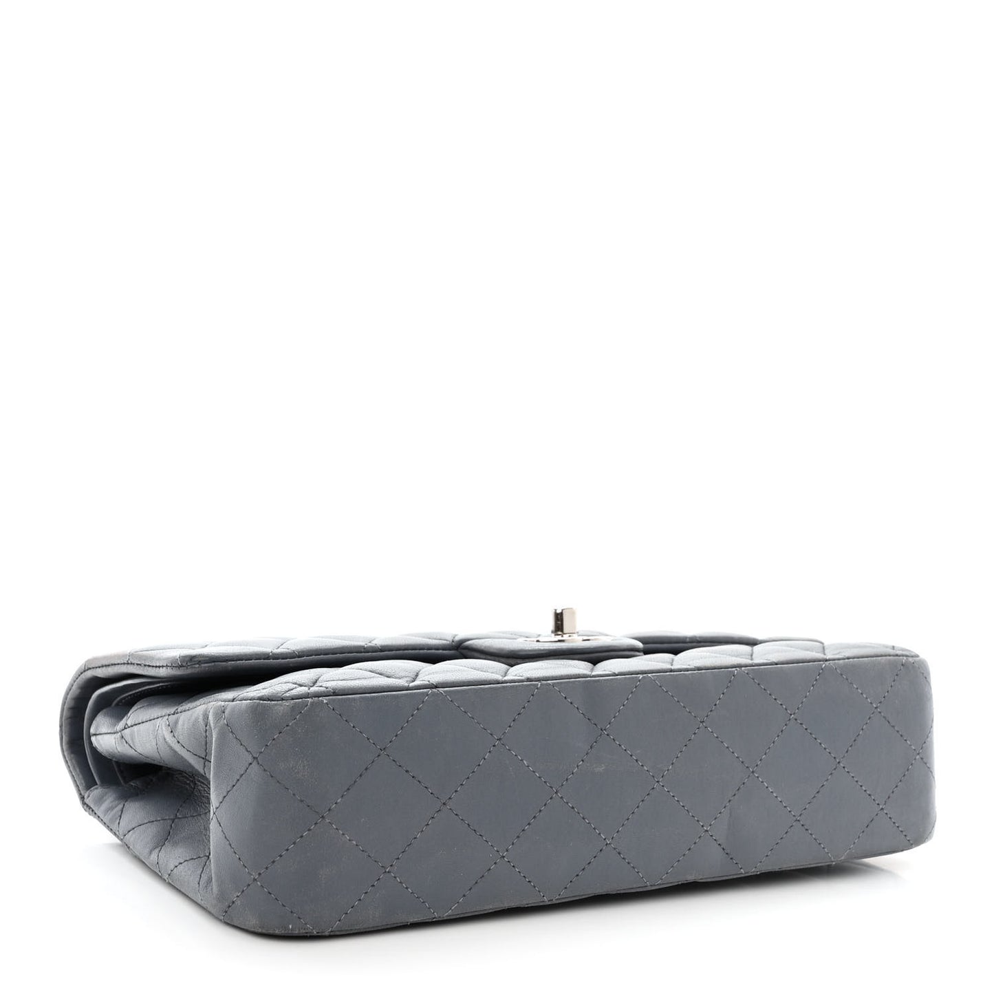 Lambskin Quilted Medium Double Flap Dark Grey