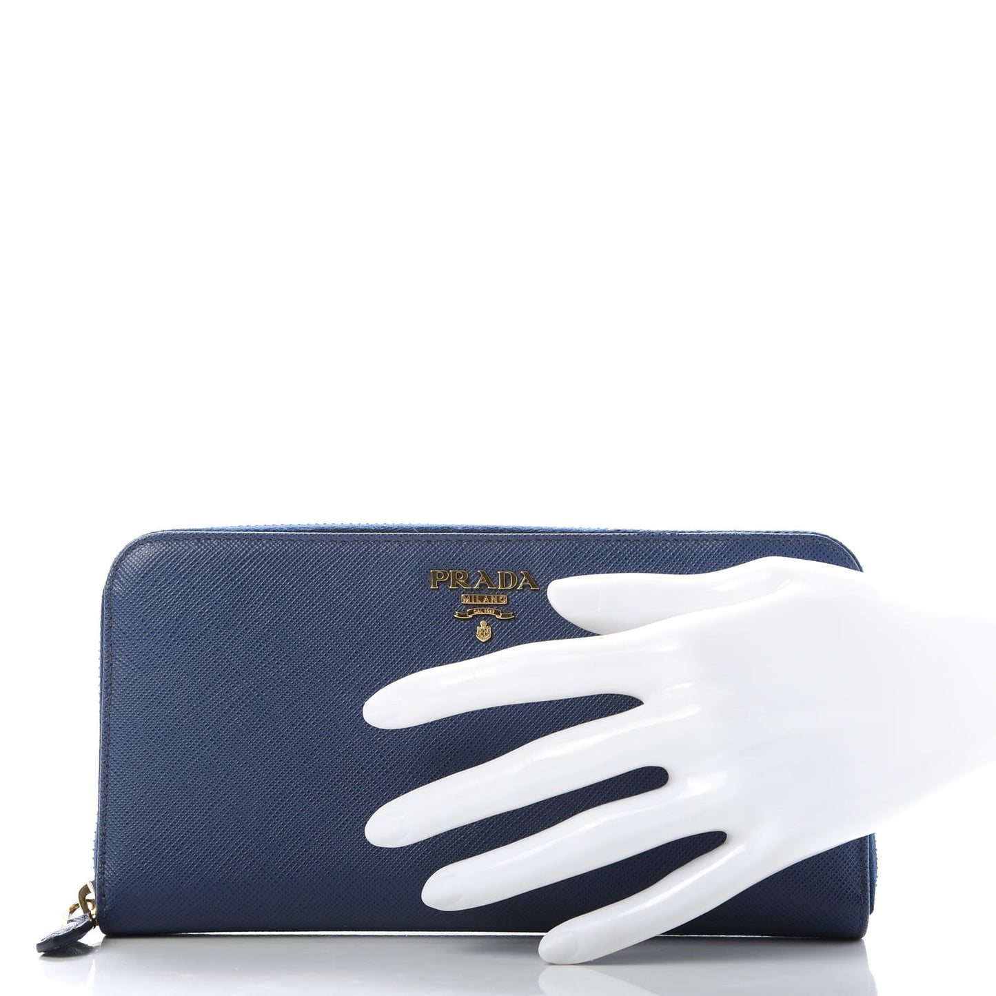 Saffiano Metal Zip Around Wallet Cobalto