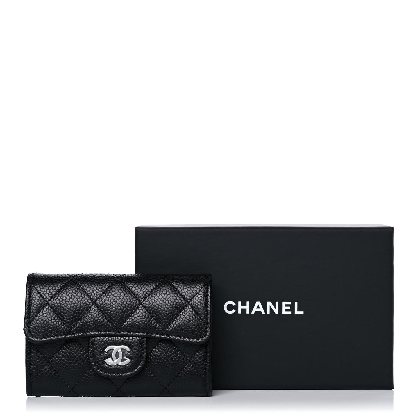 Caviar Quilted Flap Card Holder Wallet Black