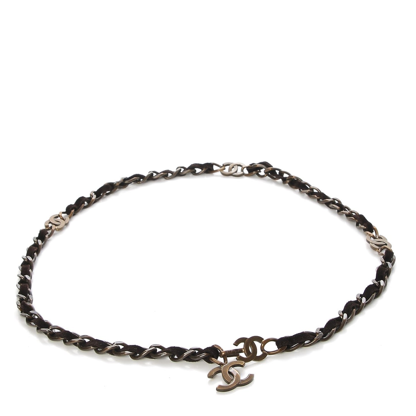 Suede CC Chain Belt Brown