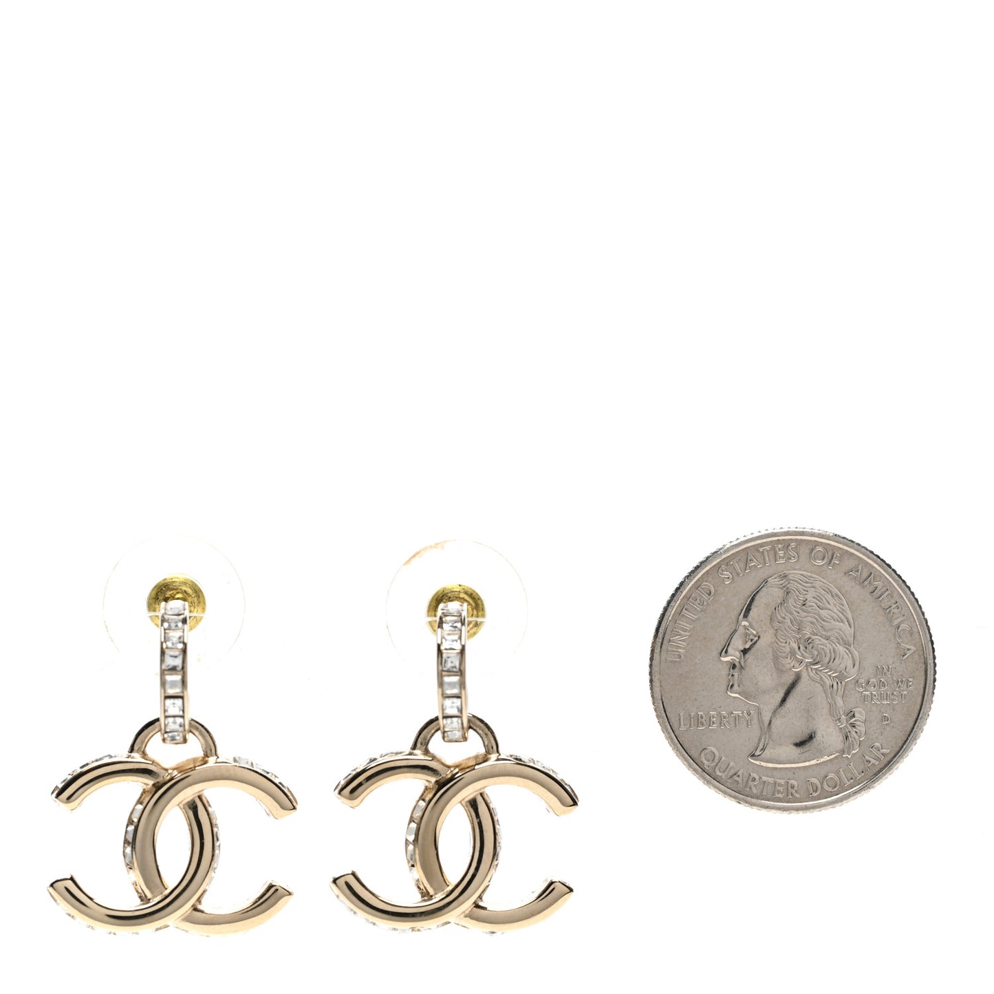 Metal Baguette Crystal CC Drop Earrings Gold