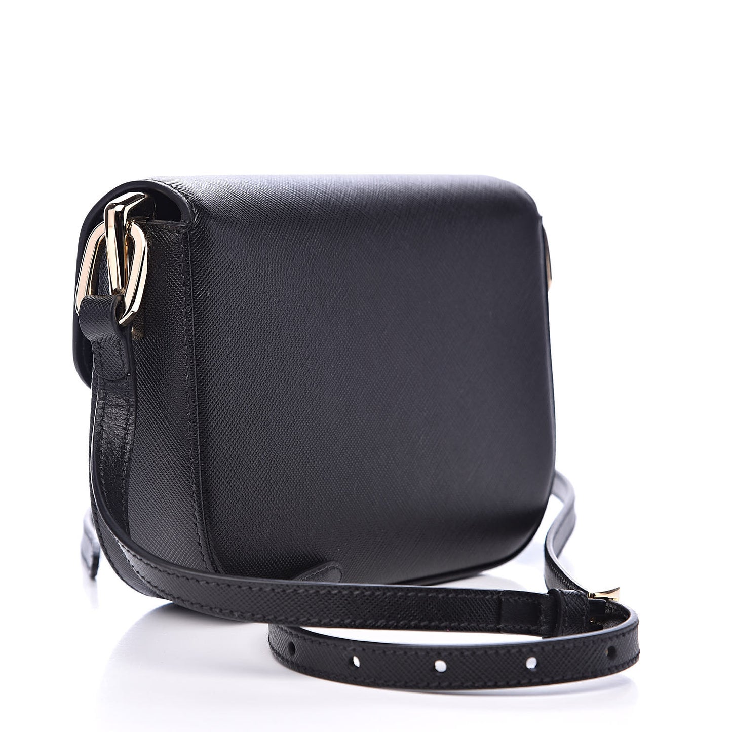 Saffiano Lux Embleme Flap Shoulder Bag Black