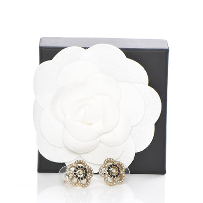 Chanel Pearl CC Camellia Earrings Black Gold 5 of 5