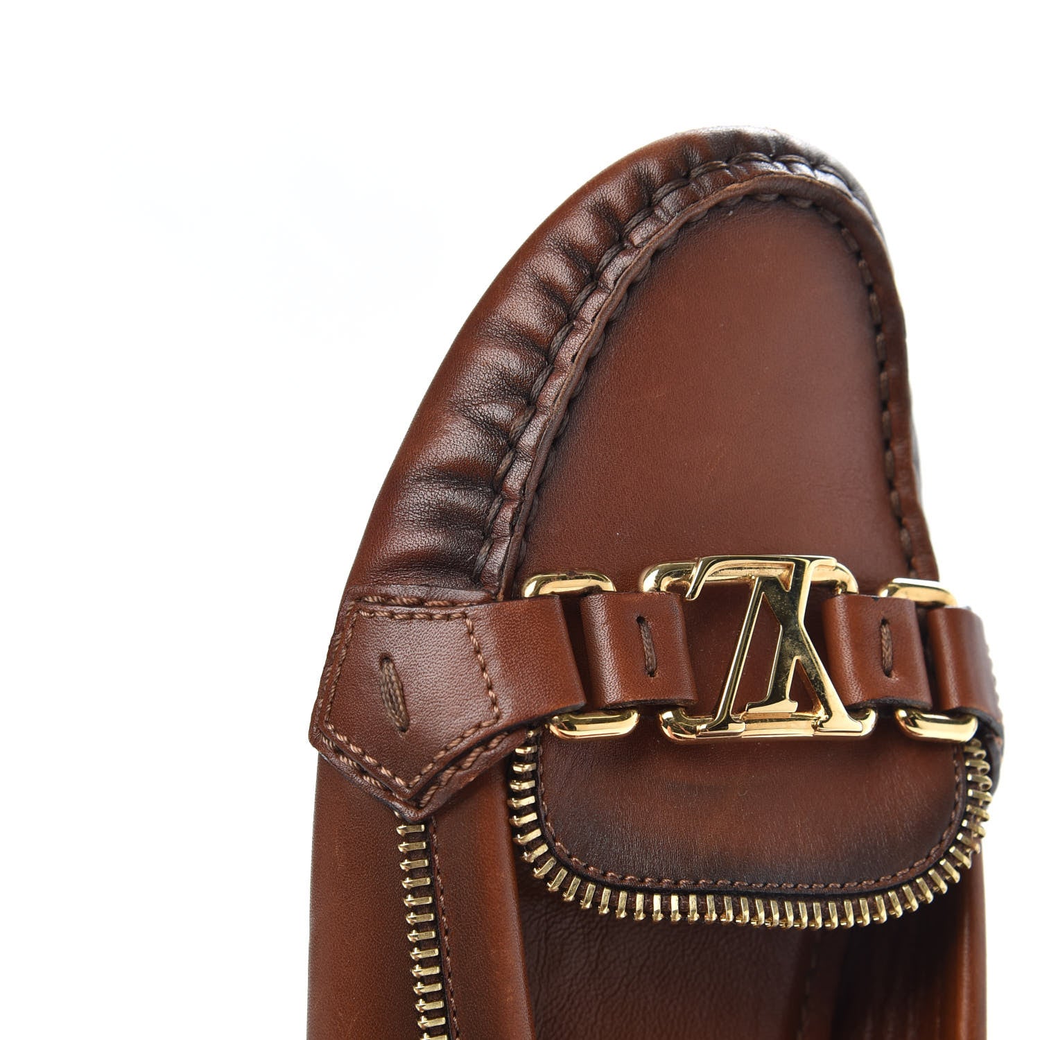 Louis Vuitton Calfskin Zipper Oxford Loafers 37 Cognac 6 of 9