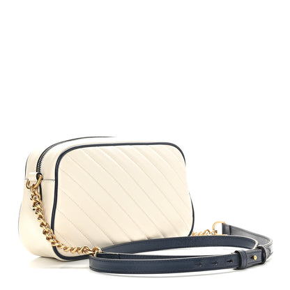 Gucci Vintage Effect Calfskin Matelasse Diagonal Small Torchon GG Marmont Chain Shoulder Bag Mystic White Blue Agata 3 of 9