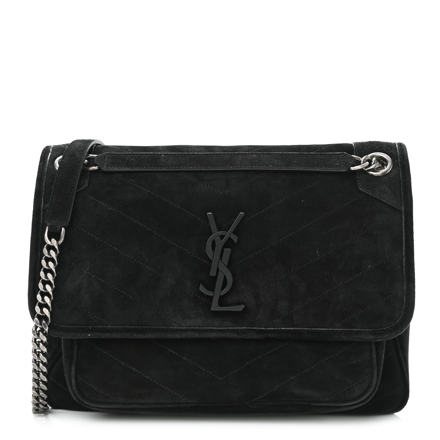 Saint Laurent Suede Monogram Medium Niki Chain Satchel Black 1 of 9