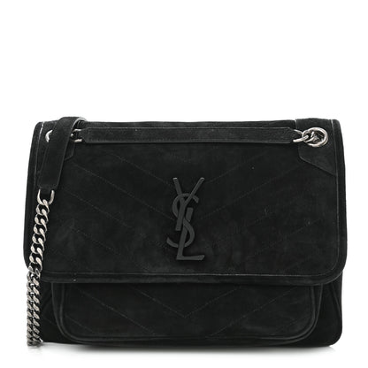 Saint Laurent Suede Monogram Medium Niki Chain Satchel Black 1 of 9