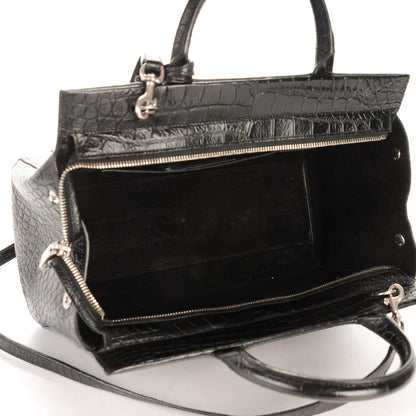 Saint Laurent Calfskin Crocodile Embossed Small Cabas Rive Gauche Black 5 of 8