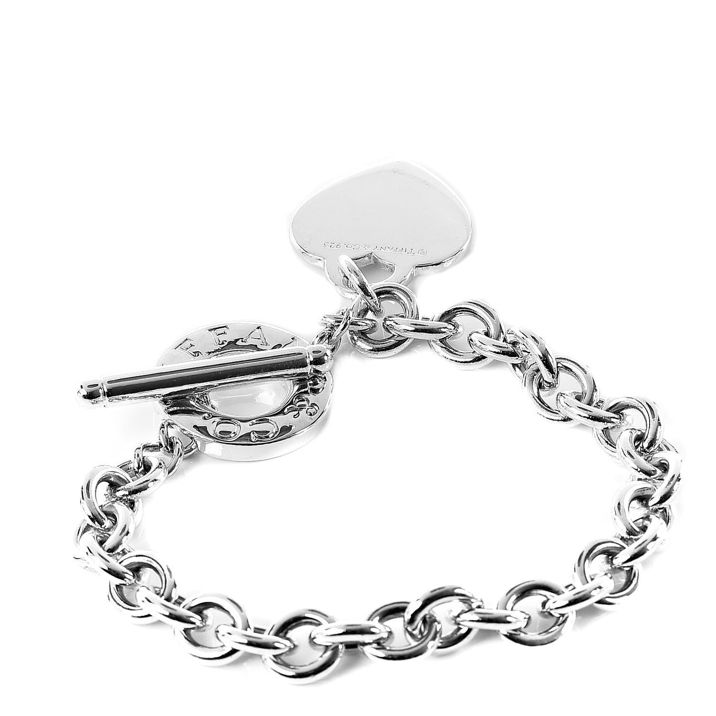 Sterling Silver Heart Tag Toggle Bracelet