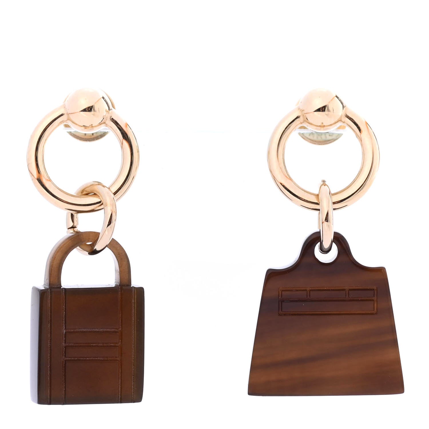 Hermes Permabrass Buffalo Horn Wood Amulette Kelly Bag Earrings 1 of 4