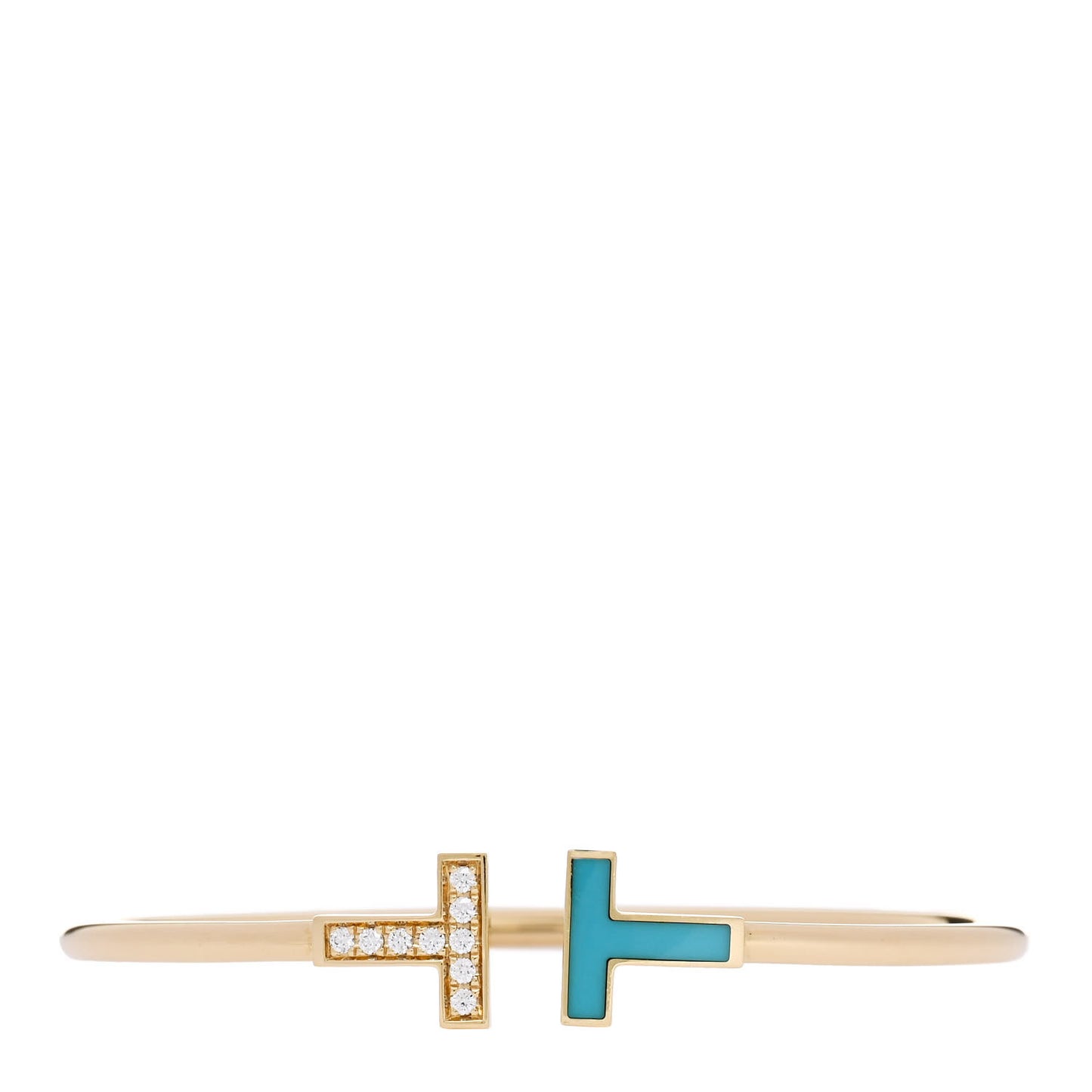18K Yellow Gold Diamond Turquoise T Wire Bracelet
