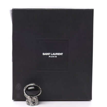 Saint Laurent Glass Cabochon Gunmetal Arty Ovale Ring 5 Black 4 of 4