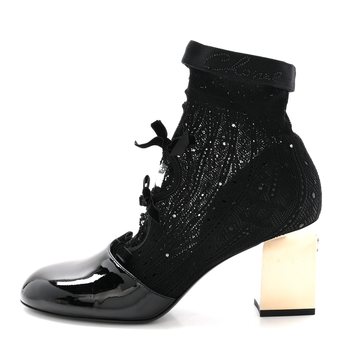 Mixed Fabric Patent Strass Short Boots 40 Black