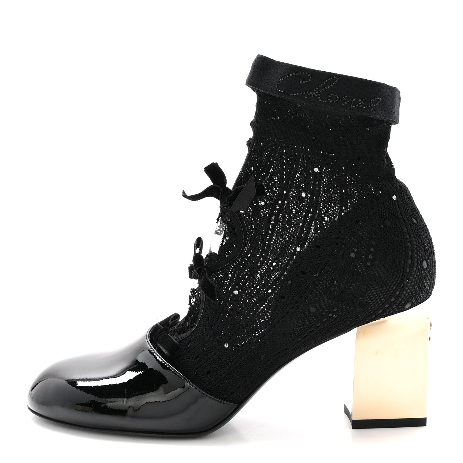 Chanel Mixed Fabric Patent Strass Short Boots 40 Black 1 of 8