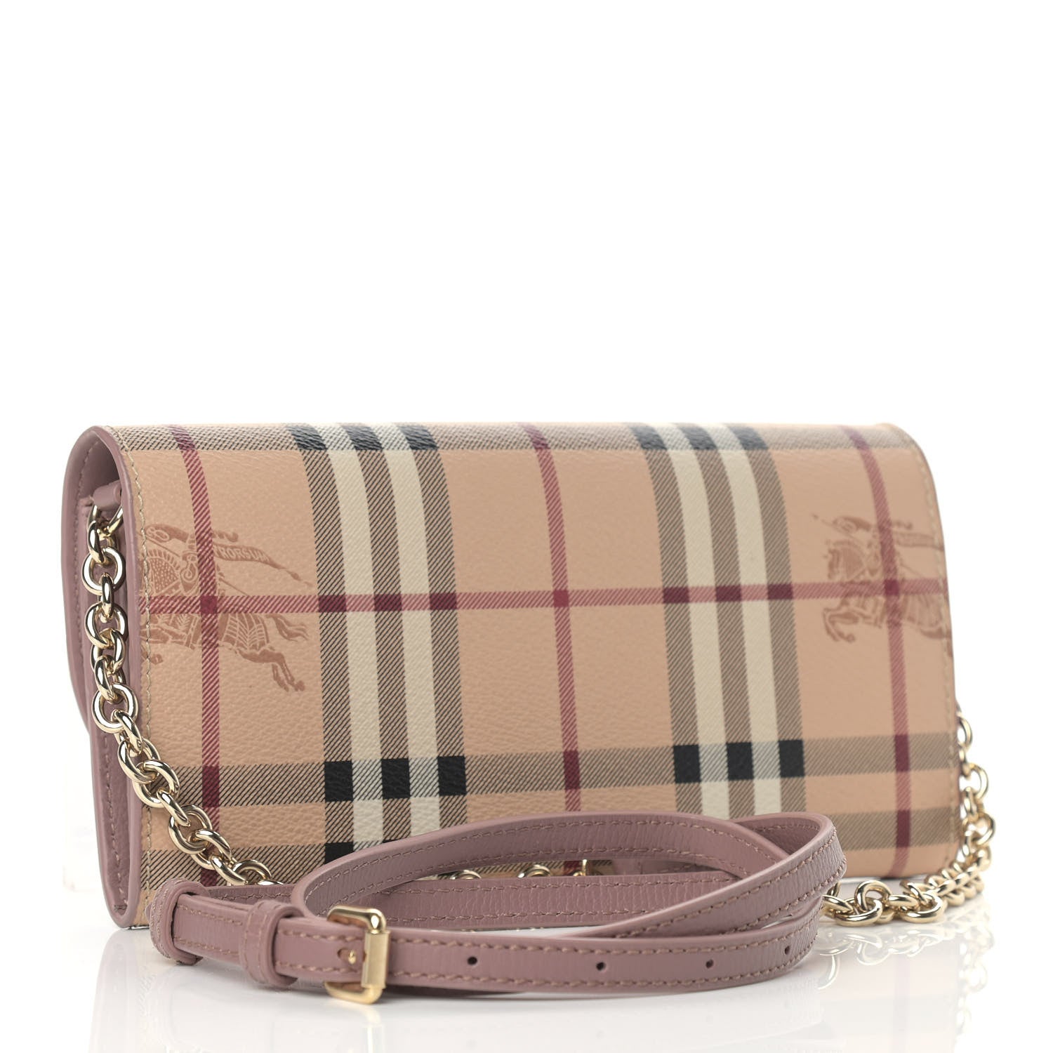 Burberry Haymarket Check Henley Wallet On Chain Dusty Pink 3 of 10