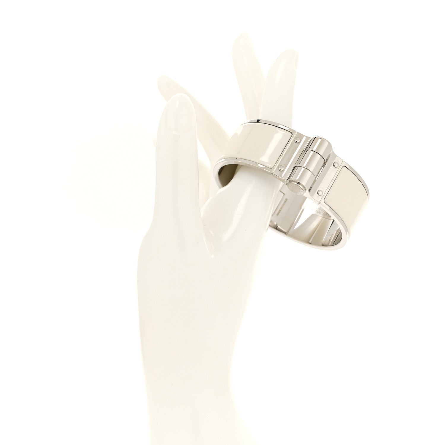 Hermes Enamel Charniere Uni Wide Hinged Bracelet L Pannacotta 2 of 5