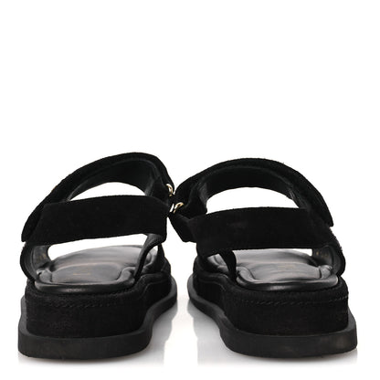 Chanel Suede Calfskin Dad Sandals 38 Black 6 of 11