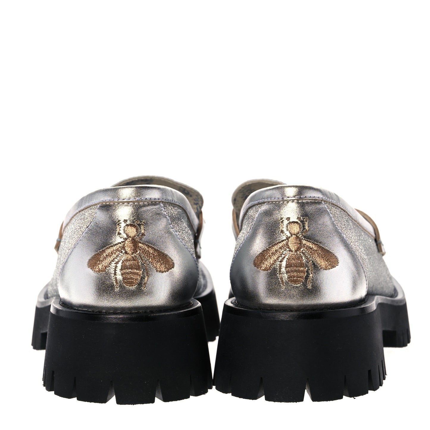 Mini Diamond Storm Silk Calfskin Womens Harald Horsebit 25mm Platform Loafers 40 Silver