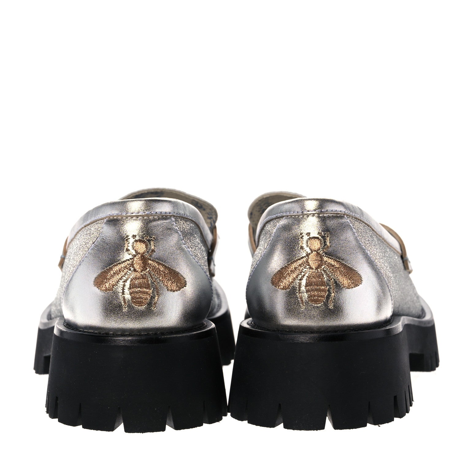 Gucci Mini Diamond Storm Silk Calfskin Womens Harald Horsebit 25mm Platform Loafers 40 Silver 5 of 10