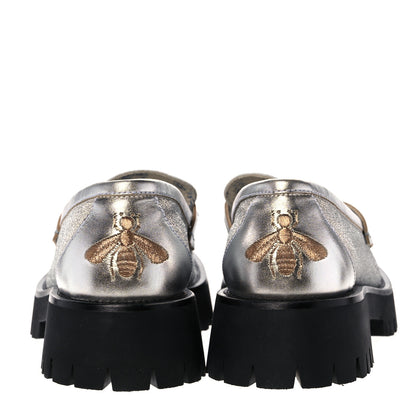 Gucci Mini Diamond Storm Silk Calfskin Womens Harald Horsebit 25mm Platform Loafers 40 Silver 5 of 10