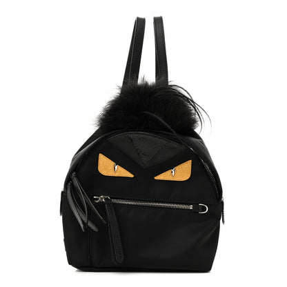 Fendi Nylon Vitello Dolce Goat Fox Fur Crocodile Monster Eyes Mini Backpack Black Sunflower 1 of 19